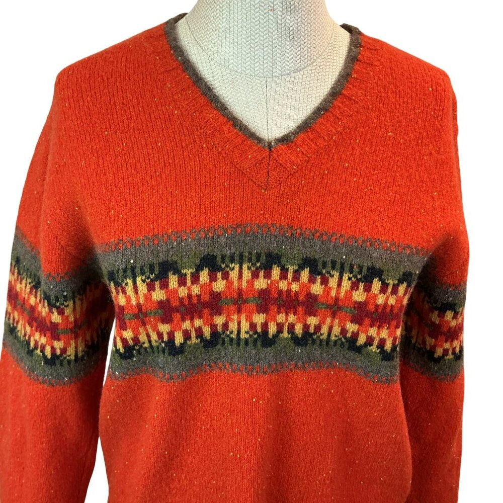Eddie Bauer 100% Lambswool Fair Isle V-Neck Sweater Womens Medium - Picture 3 of 11